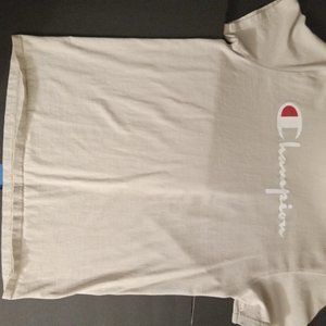 CHAMPION LARGE MENS TSHIRT CREAM WITH RED LETTERING